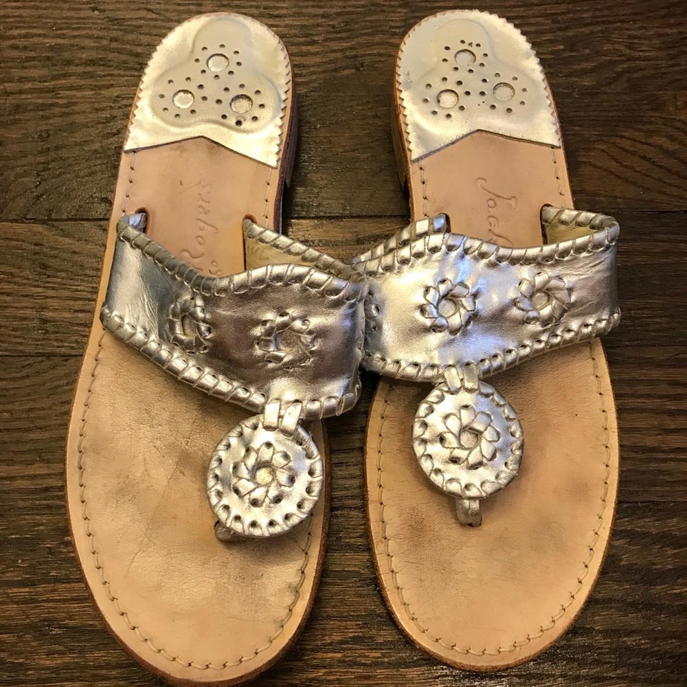 Jack Rogers Palm Beach Whipstitch Silver Sandals